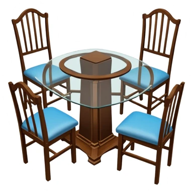 A glass topped ding table with 2 side benches and 2 thrones at the ends sticker