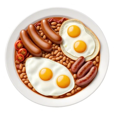 Cinematic Realistic English Breakfast Dish Emoji, showcasing a hearty ensemble of eggs, bacon, sausages, baked beans, and grilled tomatoes rendered with lifelike texture and vibrant, appetizing detail that exudes comforting tradition. sticker