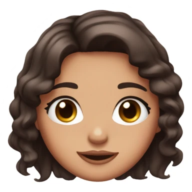 girl with black and brunette hair, brown eyes, shine in the tear duct, long and pretty eyelashes and a cute smile, with pink cheeks sticker