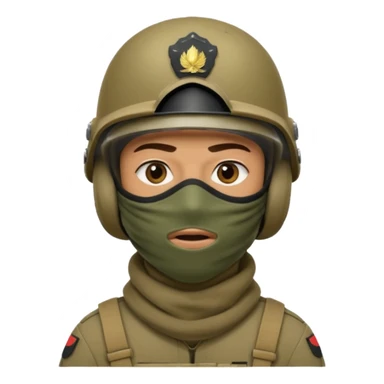 
an Iraqi soldier with a serious face, wearing a helmet and a balaclava covering his mouth sticker