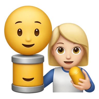 A emoji holding a cylindrical object with 2 spheres at the base of it sticker