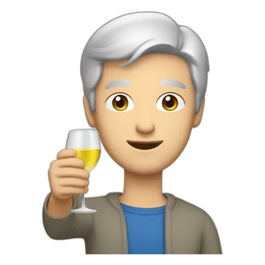 a caucasian man with blue eyes and short grey hair, toasting with a glass of white wine sticker