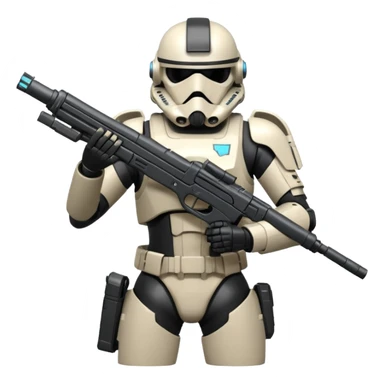 A joking DARK Trooper from Star Citizen, a skifi space Game. With a futuristic gun sticking to His back sticker
