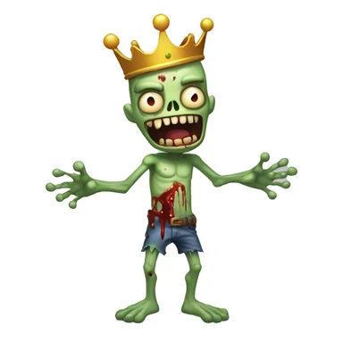 a cartoon zombie with a crown on its head,full body,make the zombie with his arms out in front of him and less bloody with no cloths and make his face smiling sticker