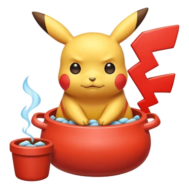 Un Pikachu rouge qui et triste avec des éclairs en fond et il a fait caca et pipi dans un pot  sticker