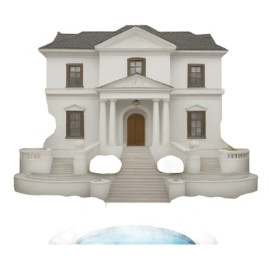 a white villa with two lions infront of it sticker