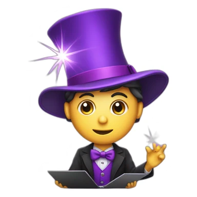 magician with a purple pointy magic hat with a star working on a macbook sticker