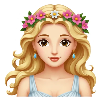 Greek goddess Aphrodite with flowers and a wink sticker