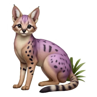 Realistic wild real life cute cool beautiful gorgeous floral pastel-lilac-violet-lavender caracal-serval-civet-genet-hybrid-animal-Fakémon-fursona photo IRL outside (full body) sticker