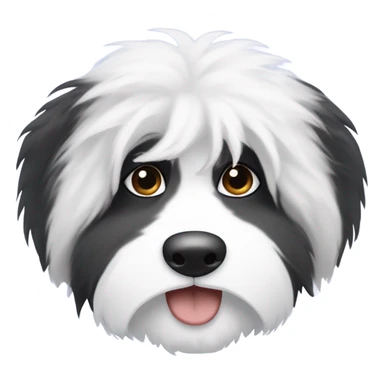 Fluffy Old English sheepdog face with the left half of his face black and the right half of his face white. White around the mouth and nose. Eyes should be completely half and half. No black on left side sticker