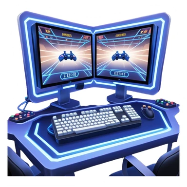 An icon featuring a gaming monitor displaying an intense esports competition, with players' hands on controllers and keyboards. A digital scoreboard and glowing energy lines surround the scene, symbolizing the excitement of competitive gaming. Transparent background highlights the world of esports. sticker