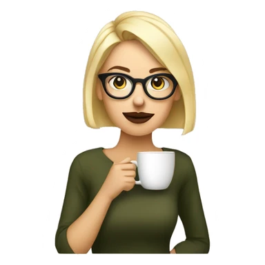 Blonde short haired women with round glasses and a septum piercing drinking coffee sticker