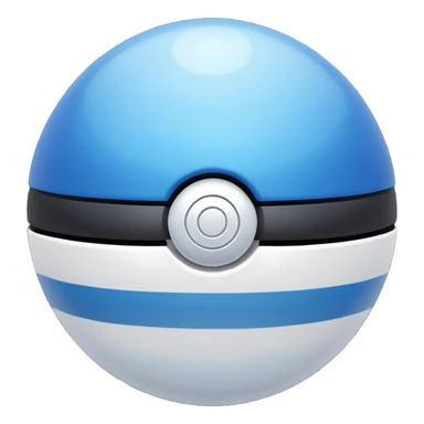 blue pokeball emoji, top half is a more saturated blue, bottom half is white, black stripe, with a white sheen, with a pearlescent finish, with a dust effect sticker