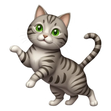 Slightly chubby Gray tabby cat with green eyes prancing sticker