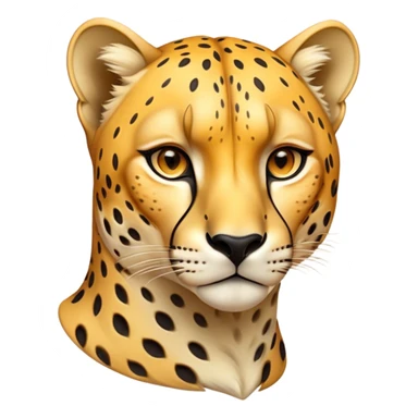 Cinematic Noble Cheetah Portrait Emoji, Poised and regal, with a lean, muscular build and a sleek, spotted Fur of golden hues, deep-set soulful amber eyes, Simplified yet sharp and sophisticated features, highly detailed, glowing with a warm, dignified glow, high shine, intelligent and swift, stylized with an air of wild elegance, focused and attentive, soft glowing outline, capturing the essence of a watchful and confident predator, so majestic it feels as though it could sprint out of the screen with effortless authority! sticker