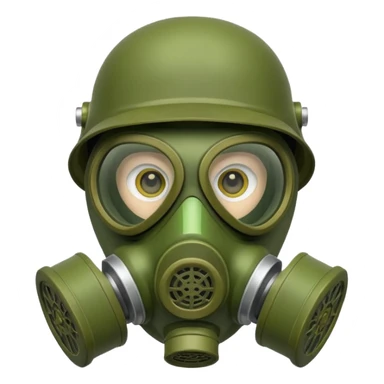 green gas mask, one filter sticker