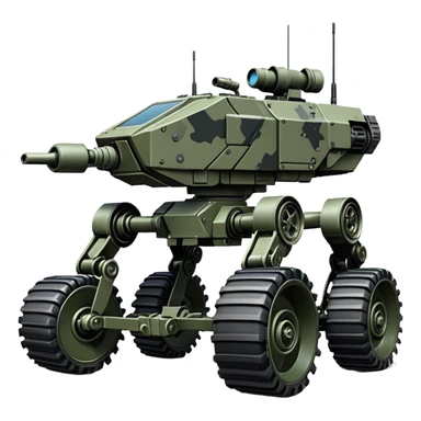 unstoppable American 8-wheel armored personnel stealth camouflage army massive mech trail vehicle shooting forward side-hill leaning actively robotically articulating hydraulic independent suspended pod gimbal enemy mech off-road racing rover with large fast engine RC basher crawler megatron  sticker