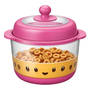 leftover food bowl, with plastic cover on top. pink sticker