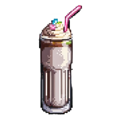 milkshake in a tall glass with a straw sticker