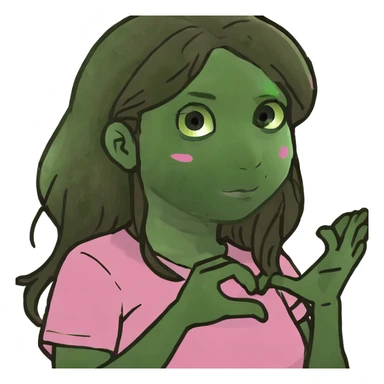 white girl with long brown hair wearing a pink shirt making a heart with her hands  sticker