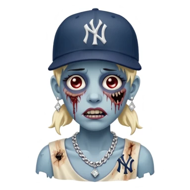 Zombie con aretes con una gorra new York yankee y una cadena de diamante sticker