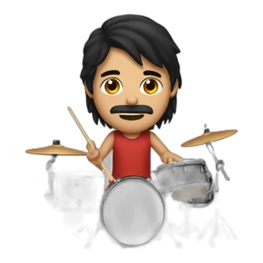 Long dark haired left-handed drummer on a drumkit sticker