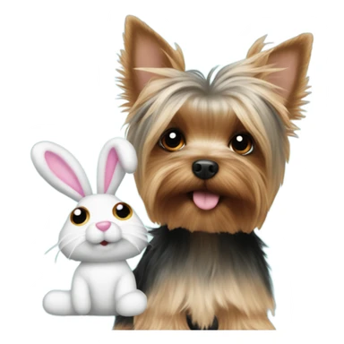 Yorkie with a stuffed animal bunny sticker