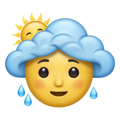 weather emoji with a split face: half sunny happy, half rainy worried, classic emoji style, no text sticker
