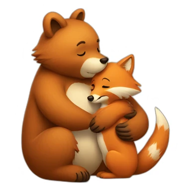 Big bear hugs a small fox very tightly sticker