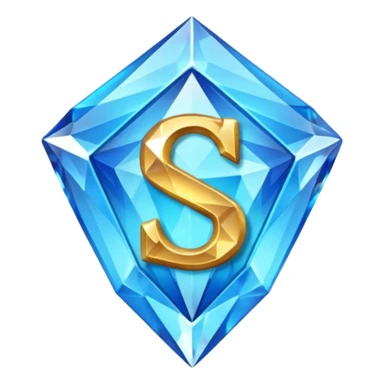 Create a custom emoji badge featuring a stylized, glossy letter “S”. Style it after the Diamond rank from League of Legends. Use crystalline blue tones, sharp reflections, faceted textures, and a high-end glowing frame. sticker