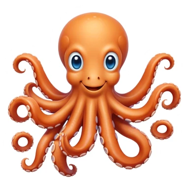 Cinematic Cute smiling Octopus Portrait Emoji, Head tilted playfully and inquisitively, featuring a rounded, light orange body embellished with playful blue rings, eight adorably curling arms, and big, twinkling eyes full of wonder, Simplified yet irresistibly adorable features, highly detailed, glowing with a warm, inviting underwater glow, high shine, affectionate and lively, stylized with a touch of whimsical cartoon charm, soft glowing outline, capturing the essence of a mischievous yet loving octopus that seems as if it could bob out of the screen into your arms! sticker