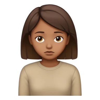 a brown girl with short brown hair wearing a beige full sleeve and looking sad sticker