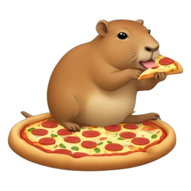 little capybara eating a pizza while riding on capybara sticker