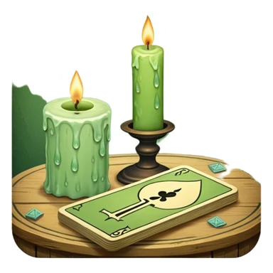 A light green deck of tarot cards and a one candle nearby sticker