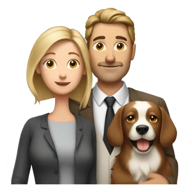 Tall husband and short wife with small white and brown dog sticker