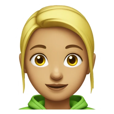 a girl with a ponytail on her head with green eyes and a yellow hoodie sticker