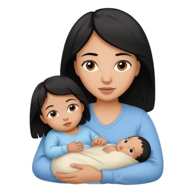 mom holding newborn baby girl with brown eyes tan skin and black hair and for the newborn baby, blue eyes newborn girl baby tan skin black hair sticker