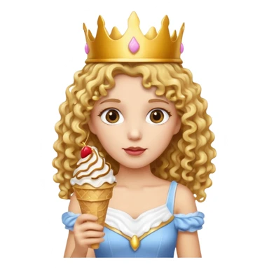 curly haired crowned princesswith ice cream sticker