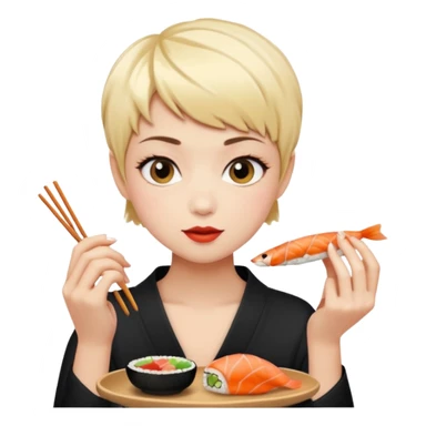 girl pixiecut Hair eating sushi sticker