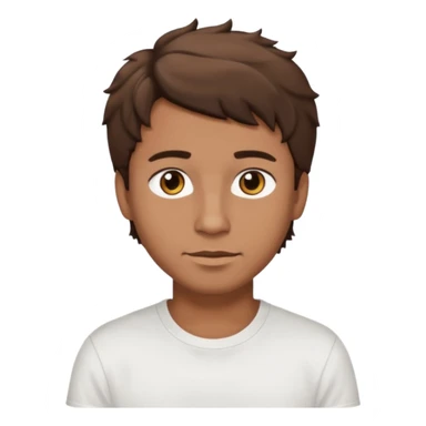 Homme brun cheveux court ondulé. Métisse. Yeux marrons très foncé. Avec t-shirt blanc sticker