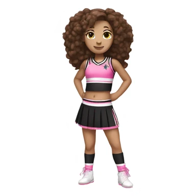 Cheerleader in black and pink kit white skin and brown hair full body with pompons  sticker