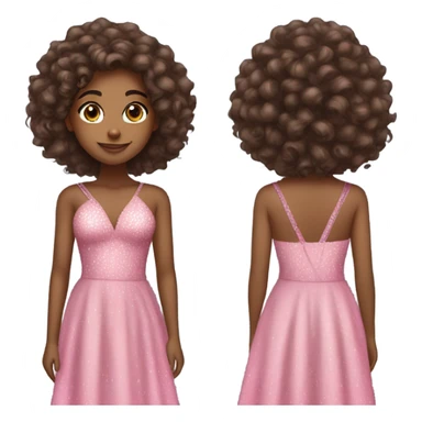 Brown girl with long curly hair in a pink sparkly dress sticker
