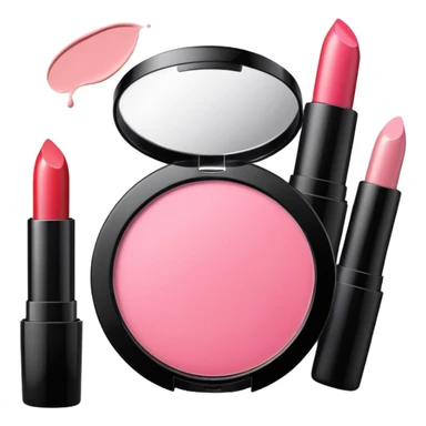 makeup products all together in one piece of png, lipstick, blush, powder, etc ALL PINK sticker