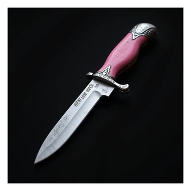 realistic gothic knife with pink handle with silver accents, photorealistic style sticker