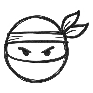 ninja emoji, masked face, headband, sketchy lines, minimal details, hand drawn icon style sticker