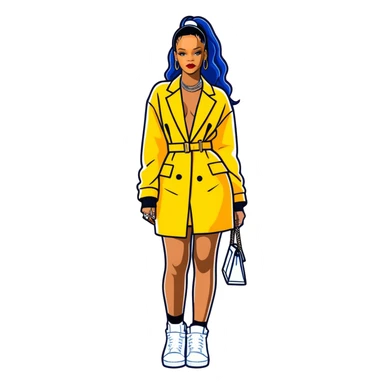 8k, 5000x5000px resolution, clean, smooth, thin lines, ultra detailed, hyperrealism, celebrity, best selling singer, and director of fenty, 2023, Rihanna. Glossy appearance, vivid, bright colors, full body view. sticker