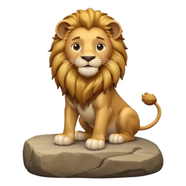 A 3D cartoon lion with a golden mane, sitting proudly on a rock, calm smile, smooth fur, bright warm sunlight, friendly but majestic look, Memoji-style. sticker