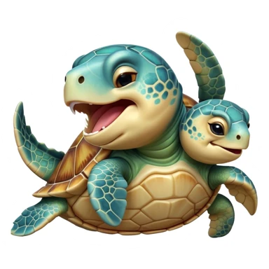 Cinematic Cute Yawning Sea Turtle Portrait Emoji, Head tilted slightly with a dramatic, wide-open yawn, showcasing a stately, patterned shell and a smooth, aged body with sleepy, half-closed eyes, Simplified yet irresistibly adorable features, highly detailed, glowing with a soft, cozy oceanic glow, high shine, relaxed yet expressive, stylized with a dash of whimsical marine charm, soft glowing outline, capturing the essence of a drowsy yet affectionate sea turtle that appears ready to stretch out for a nap! sticker