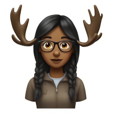 black haired girl with glasses and a big moose  sticker