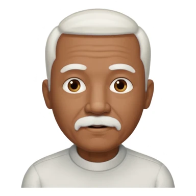 An elderly man emoji with medium-dark skin tone, short neatly trimmed white hair around the sides and back of his head, a bald top, and well-groomed facial hair — a small white mustache paired with a short rounded white goatee that frames his mouth. sticker
